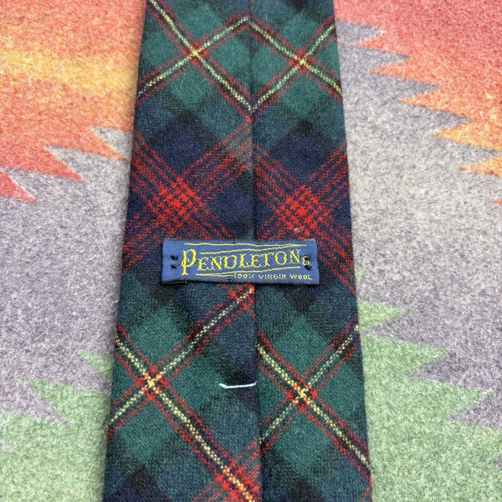 Vintage 60s Pendleton Necktie Tie Plaid 100% Virgin Wool Red Blue Multicolor USA - Picture 4 of 6